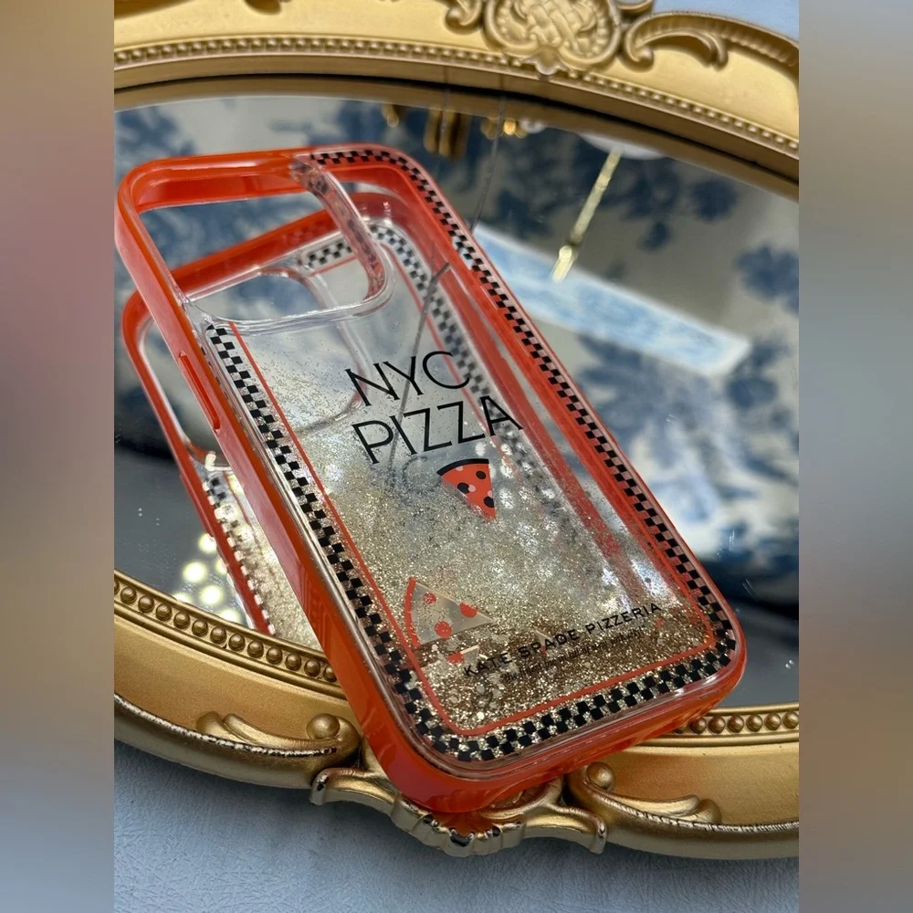 🆕 KATE SPADE NEW YORK 🧿 NWOT Pizza Box iPhone 14 Pro Case, Orange Glitter
